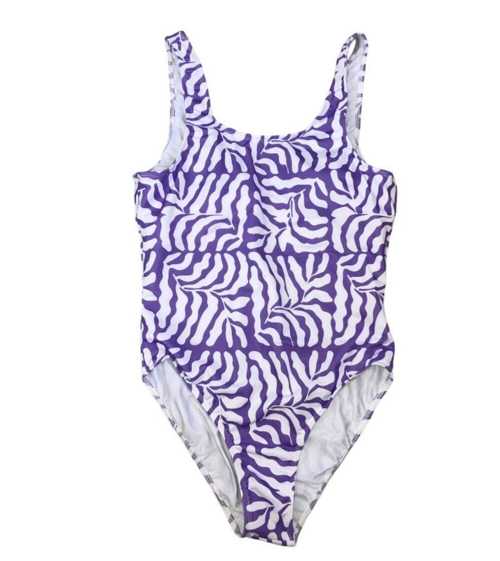 New Real Essentials One Piece Lilac Purple White Swimsuit Large
